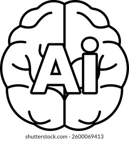 A brain with the letters AI on it In black and white line style