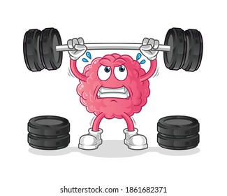 brain lifting the barbell character. cartoon mascot vector