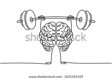  Brain Lifting Barbell Concept Line Art Vector 