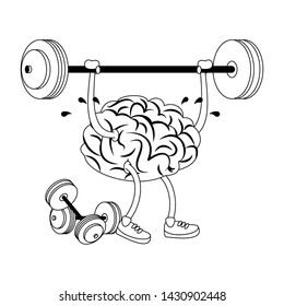 Brain with lifting weight and dumbbells cartoons vector illustration graphic design