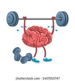 Brain with lifting weight and dumbbells cartoons vector illustration graphic design