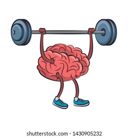 Brain lifting weights cartoon vector illustration graphic design