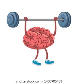 Brain lifting weights cartoon vector illustration graphic design