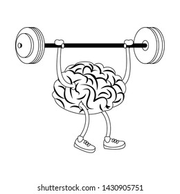 Brain lifting weights cartoon vector illustration graphic design