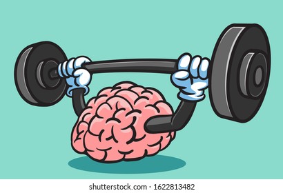 Brain lifting weights cartoon vector illustration graphic design
