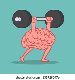 brain Lifting Weights over head cartoon 