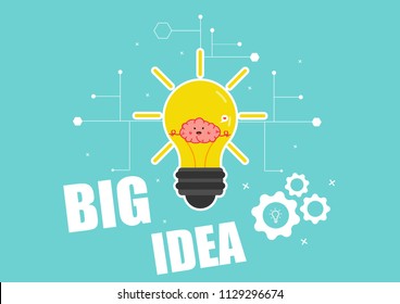 brain and light bulb cartoon vector.big ides concept.