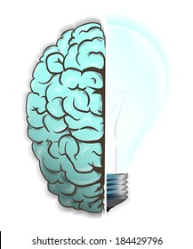 Brain and light bulb. Concept of idea.