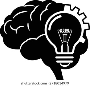 Cérebro com lâmpada e símbolo de combinação de engrenagem. Perfeito para ideias de representação, inteligência, inovação, sistema, pensamento e conceitos de mecanismo.