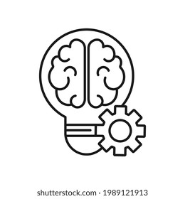 Brain in light bulb with gear symbol. Creative idea. Flat Design