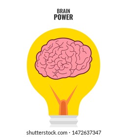 Brain in light bulb. Generate think creative innovation idea. Brain power concept. Vector illustration.