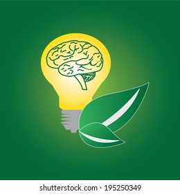 Brain light bulb green icon vector illustration.
