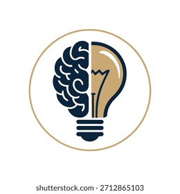Icono del cerebro y de la bombilla en un círculo que simboliza ideas e innovación