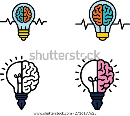 Brain and light bulb icon. Creative brain idea concept. Intelligence and genius symbol. Smart thinking for business success