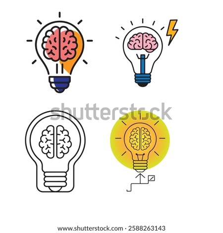 Brain and light bulb icon, idea, bulb, brain, icon, logo, creative.