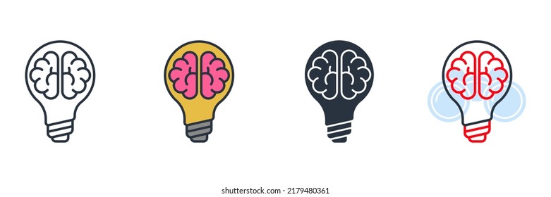 Brain in light bulb icon logo vector illustration. Creative idea symbol template for graphic and web design collection