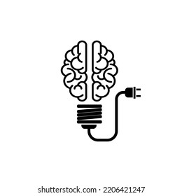 Icono de la bombilla de luz del cerebro en la ilustración del vector de fondo blanco