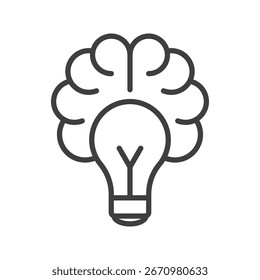 Gehirn mit Glühbirnen-Symbol, das Kreativität, Innovation, Intelligenz und neue Ideen repräsentiert. Ideal für Bildung und Geschäftsprojekte.