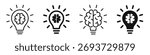 Brain in light bulb icon set. Creative, generating idea, solution , knowledge, lamp - stock vector.