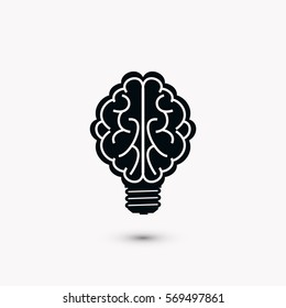 Brain Light Bulb Icon, Vector EPS 10 Illustration Style