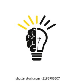 Brain and light bulb, idea, business strategy. Vector illustration