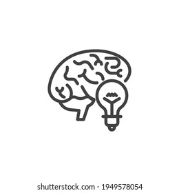 Brain and light bulb line icon. linear style sign for mobile concept and web design. Creative innovation outline vector icon. Symbol, logo illustration. Vector graphics