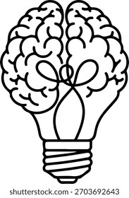 Brain and Light Bulb Line Icon – Creative Innovation Symbol
