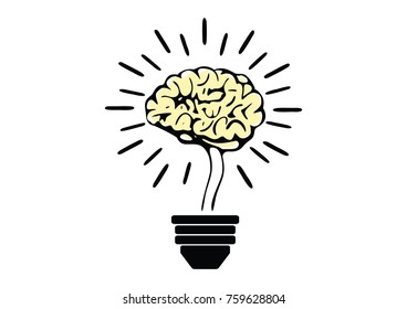 Brain light bulb line icon vector, isolated on white background. Idea sign, thinking concept. Lighting Electric lamp. Electricity, shine. Trendy Flat style for graphic design, Web site, solution.