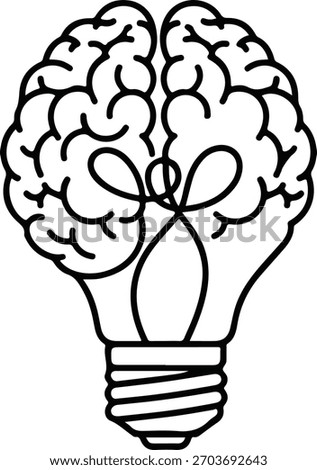 Brain and Light Bulb Line Icon – Creative Innovation Symbol