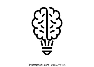 Brain light bulb linear innovation icon. Creative thinking idea outline solution logo. Isolated inspiration symbol for education business brand identity. Lightbulb vector eps illustration