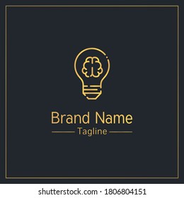 Brain and light bulb modern golden logo design template