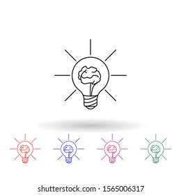 Brain in a light bulb multi color icon. Simple thin line, outline vector of idea icons for ui and ux, website or mobile application