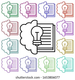 Icono de estilo multicolor de bombilla y cerebro. Línea delgada simple, contorno vectorial de los iconos de educación para ui y ux, sitio web o aplicación móvil