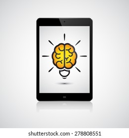 Bombilla de cerebro en el comprimido. Concepto de idea