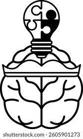 A brain with a light bulb on top of it. The brain is surrounded by a crown. Concept of intelligence and creativity