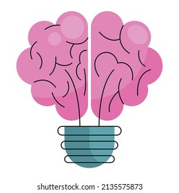brain with light bulb on white background