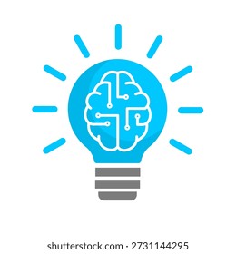  Gehirn in einer Glühbirne, die künstliche Intelligenz und kreative Idee darstellt, Vektorsymbol