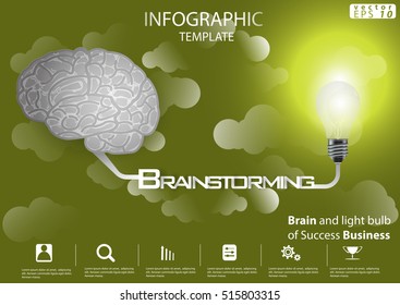 Brain and light bulb of Success Business for modern Idea and Concept Vector illustration Infographic template with icon