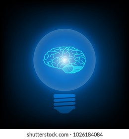 Brain with light bulb, Technology abstract and innovation concept, Vector illustration background.