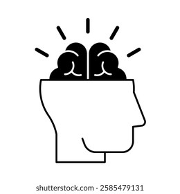 Brain with light icon. Flexibility, acceptance, creativity, growth, learning, adaptability. Vector illustration.