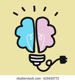 Brain lightbulb cartoon vector illustration