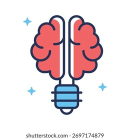 Cérebro com ícone de lâmpada, ideias criativas de inteligência artificial e inovação.