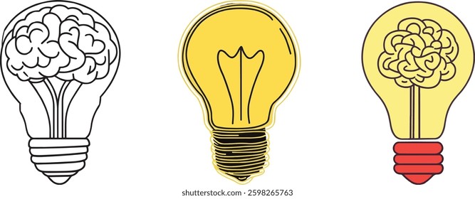Brain Lightbulb Ideas, Vector Illustration.