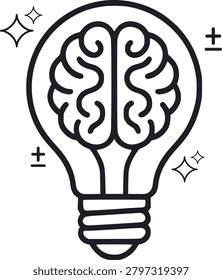 Brain Lightbulb Outline Icon Creative Idea Vector