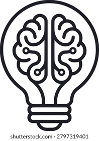 Brain Lightbulb Outline Icon Creative Idea Vector