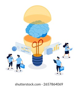 Brain and Lightbulb Representing AI for Financial Analysis and Automated Accounting Report Insights. Creative Illustration for Website, Landing Page, Mobile Apps, Startup Flyer, Banner, and Ads Design