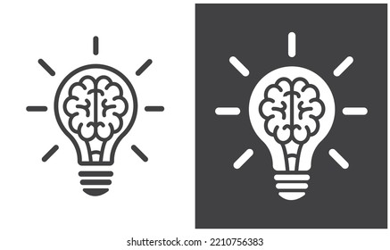 Brain in lightbulb, vector, icon, illustration.