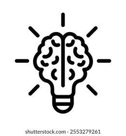 Icono de Vector de bombilla cerebral en estilo de contorno. Trazo editable.