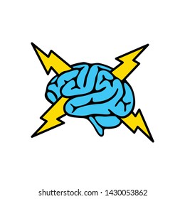 Brain With Lightning Bolt Icon. Bolt Brain Logo. Brainstorming Illustration.