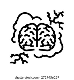 Parafuso de relâmpago cerebral para linha de estimulação ícone vetor. Parafuso de relâmpago cerebral para sinal de estimulação. Símbolo de contorno isolado Ilustração preta
